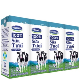 Thùng 48 Hộp Sữa tươi tiệt trùng Vinamilk 100% không Đường 180ml