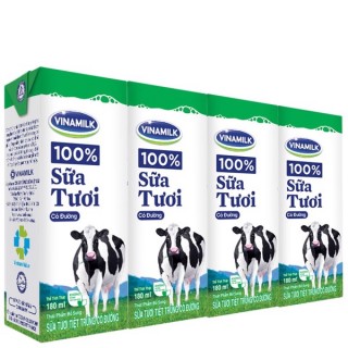 Thùng 48 Hộp Sữa tươi tiệt trùng Vinamilk 100% có Đường 180ml